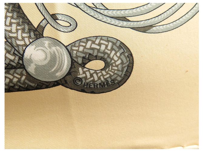 Hermès FOULARD HERMES BRANDEBOURGS CATY LATHAM CARRE 90 CM SETA BEIGE - vista 8