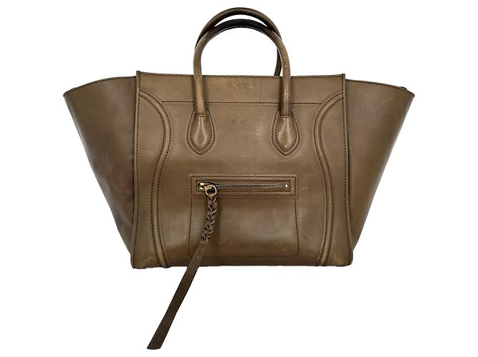 Céline Sac Cabas Celine Luggage Phantom en cuir marron - vue 7
