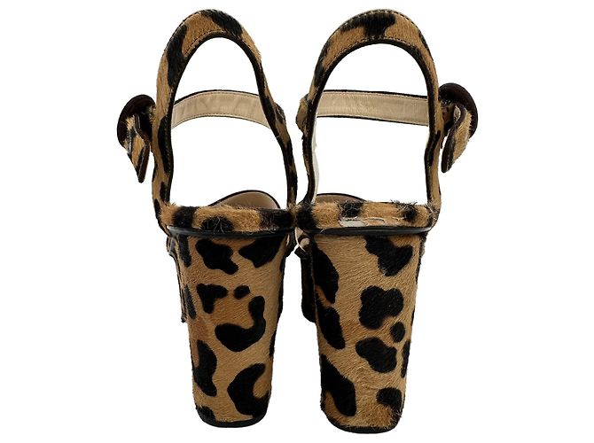 Prada Leopard Print Wedge Sandals in Multicolor Ponyhair - view 6