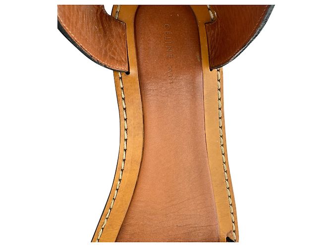 Céline Celine "Bam Bam" Flache Sandalen aus schwarzem Leder - Ansicht 10
