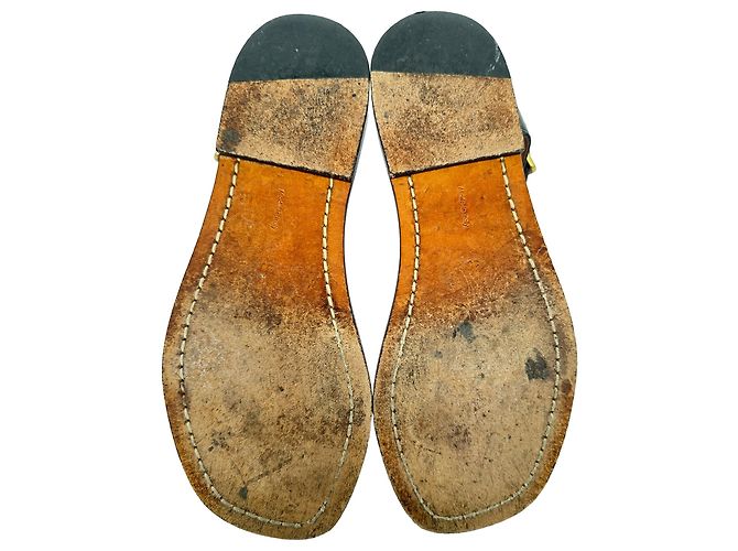Céline Celine "Bam Bam" Flache Sandalen aus schwarzem Leder - Ansicht 13