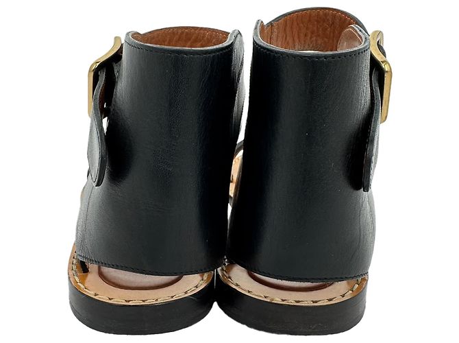 Céline Celine "Bam Bam" Flache Sandalen aus schwarzem Leder - Ansicht 6