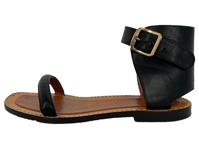 Céline Celine "Bam Bam" Flache Sandalen aus schwarzem Leder - Ansicht 7
