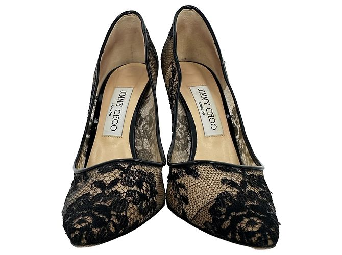Décolleté Jimmy Choo Love 100 in pizzo di seta nera - vista 2