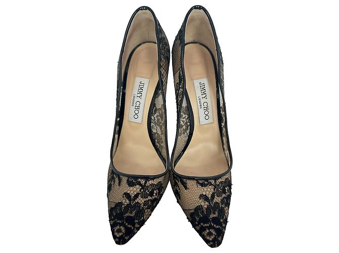 Décolleté Jimmy Choo Love 100 in pizzo di seta nera - vista 3