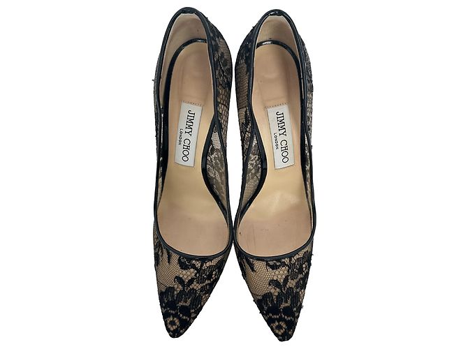 Décolleté Jimmy Choo Love 100 in pizzo di seta nera - vista 4