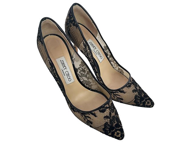 Décolleté Jimmy Choo Love 100 in pizzo di seta nera - vista 5