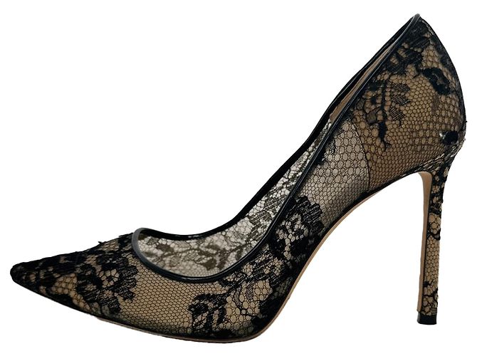 Décolleté Jimmy Choo Love 100 in pizzo di seta nera - vista 7