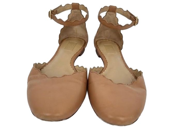 Chloé Lauren Ankle-Strap Ballet Flats in Tan Leather - view 2