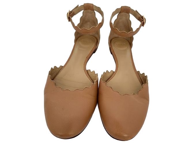 Chloé Lauren Ankle-Strap Ballet Flats in Tan Leather - view 4