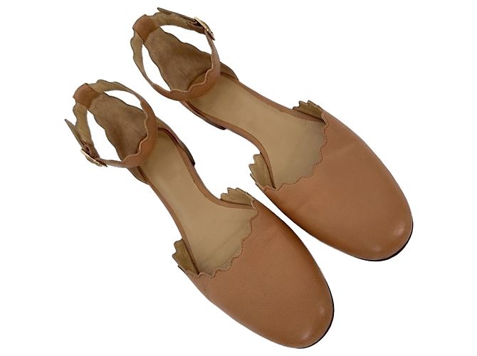 Chloé Lauren Ankle-Strap Ballet Flats in Tan Leather - view 5
