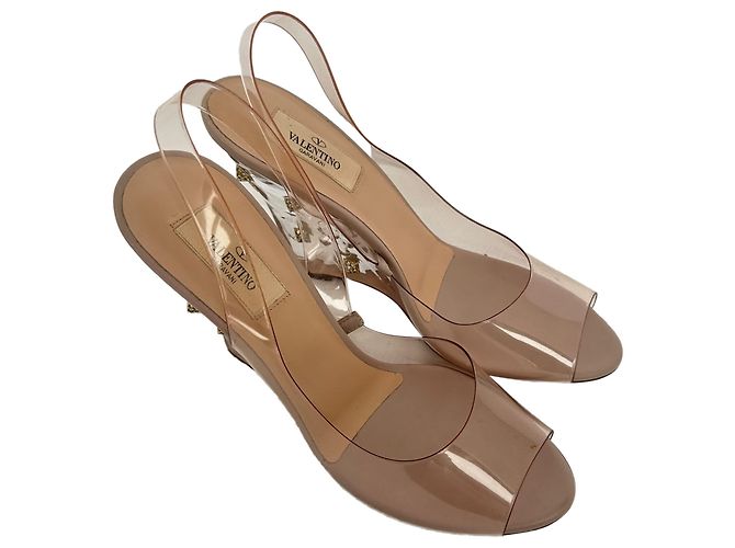 Décolleté wedge slingback Rockstud trasparenti Valentino Garavani in PVC Beige - vista 3