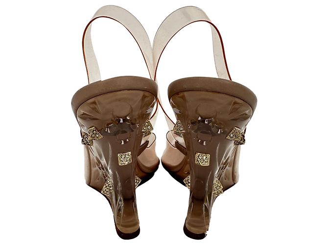 Décolleté wedge slingback Rockstud trasparenti Valentino Garavani in PVC Beige - vista 4