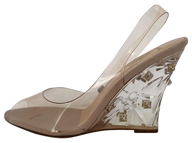 Décolleté wedge slingback Rockstud trasparenti Valentino Garavani in PVC Beige - vista 5