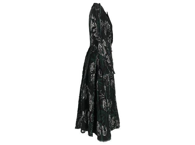 Erdem Baxter Maxikleid, zweireihig, aus metallischem Jacquard aus schwarzem Polyester - Ansicht 2