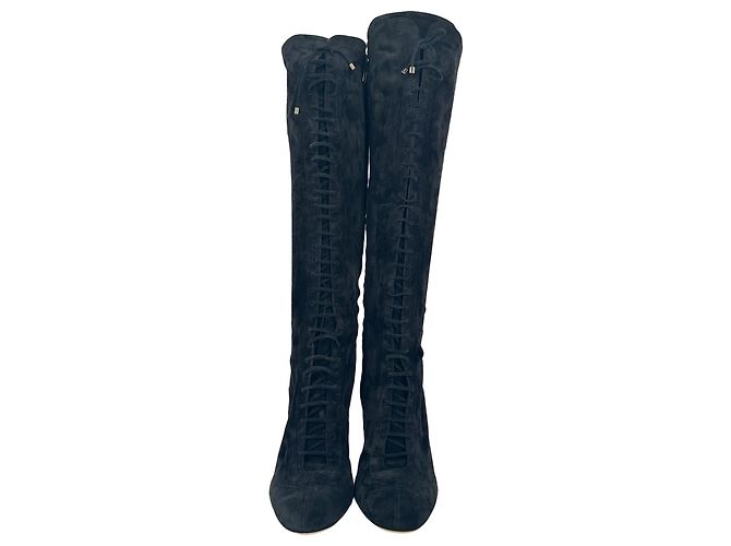 Stivali alti stringati Jimmy Choo Desiree 100 in camoscio nero - vista 2