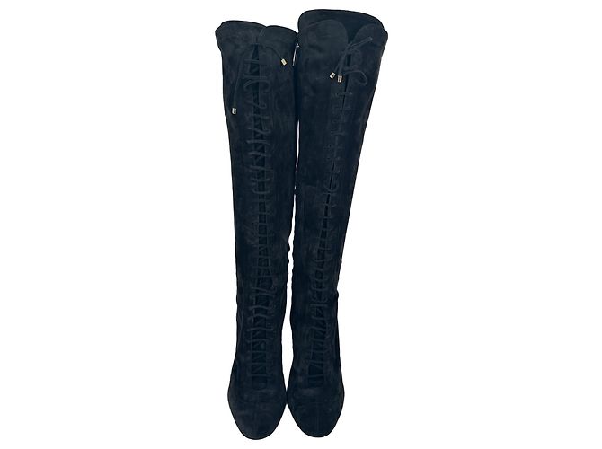 Stivali alti stringati Jimmy Choo Desiree 100 in camoscio nero - vista 3