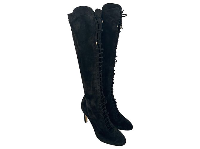Stivali alti stringati Jimmy Choo Desiree 100 in camoscio nero - vista 4