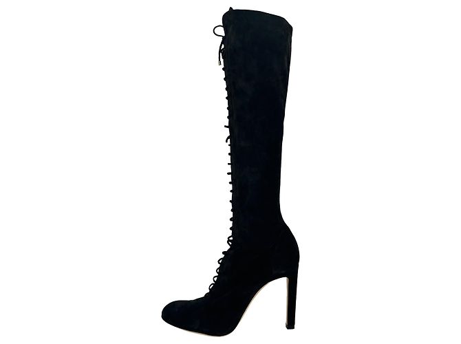 Stivali alti stringati Jimmy Choo Desiree 100 in camoscio nero - vista 6
