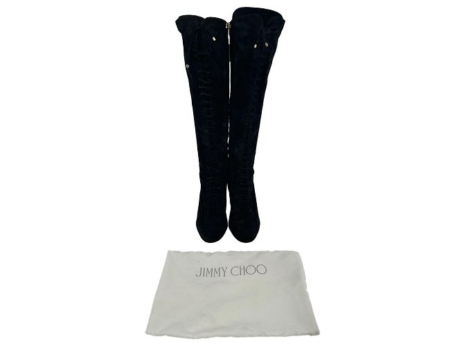 Stivali alti stringati Jimmy Choo Desiree 100 in camoscio nero - vista 9