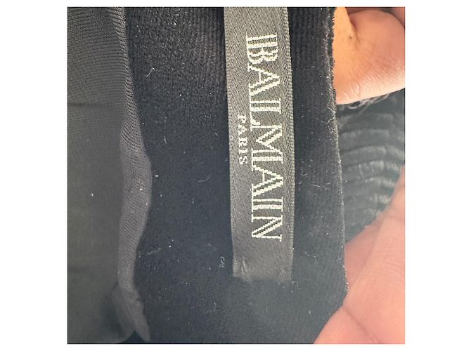 Balmain AW15 Plissierter Samt-Jumpsuit mit tiefem Ausschnitt aus schwarzem Polyester - Ansicht 11