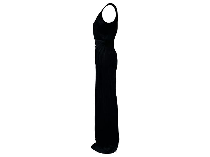 Balmain AW15 Plissierter Samt-Jumpsuit mit tiefem Ausschnitt aus schwarzem Polyester - Ansicht 2