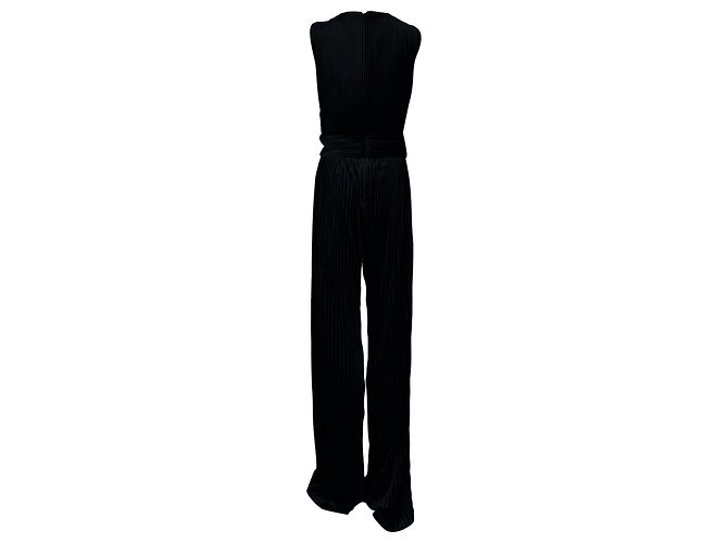 Balmain AW15 Plissierter Samt-Jumpsuit mit tiefem Ausschnitt aus schwarzem Polyester - Ansicht 4