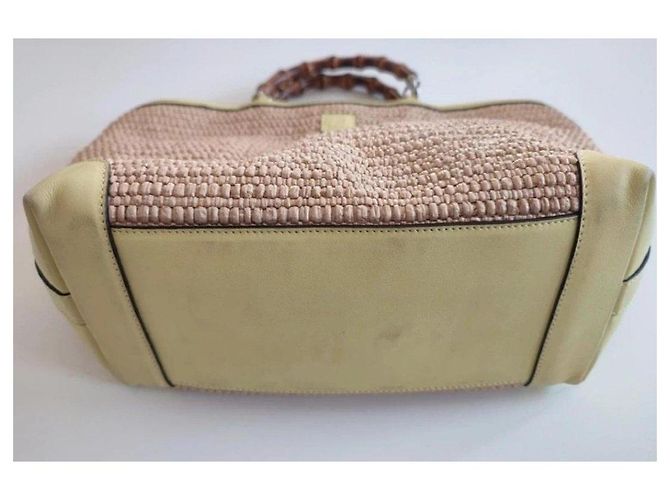 Borsa tote Gucci in paglia e pelle - vista 12
