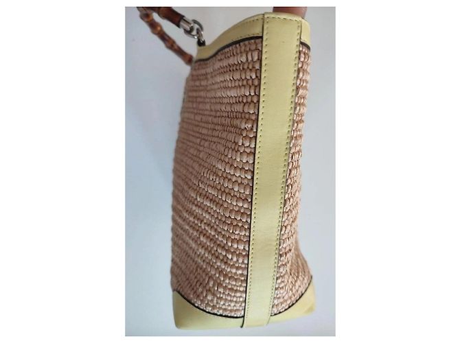 Borsa tote Gucci in paglia e pelle - vista 6