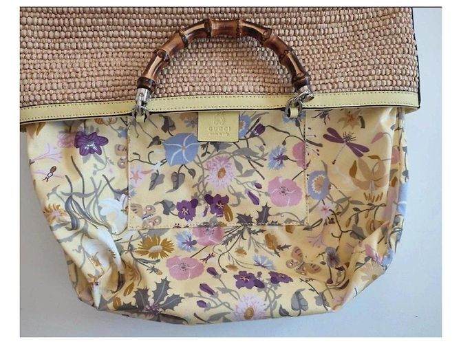 Borsa tote Gucci in paglia e pelle - vista 9