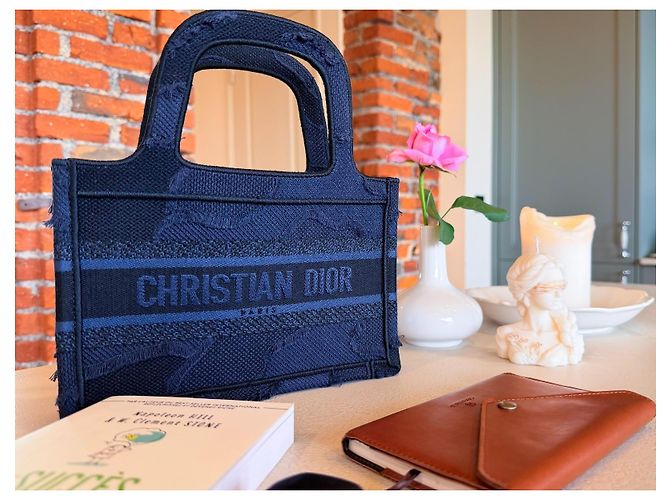 Christian Dior Borsa Dior modello « Mini Book Tote » in tela camouflage blu navy - vista 3
