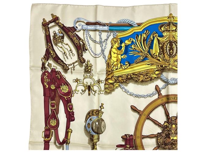 Foulard Hermès Musee in seta bianco multicolore - vista 3