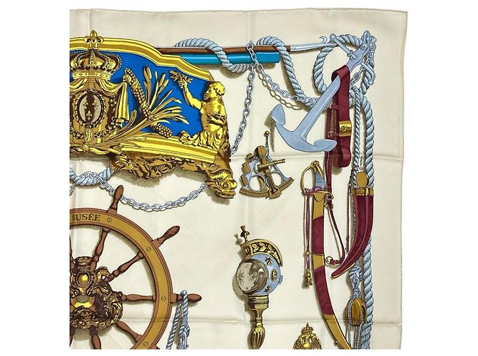 Foulard Hermès Musee in seta bianco multicolore - vista 4