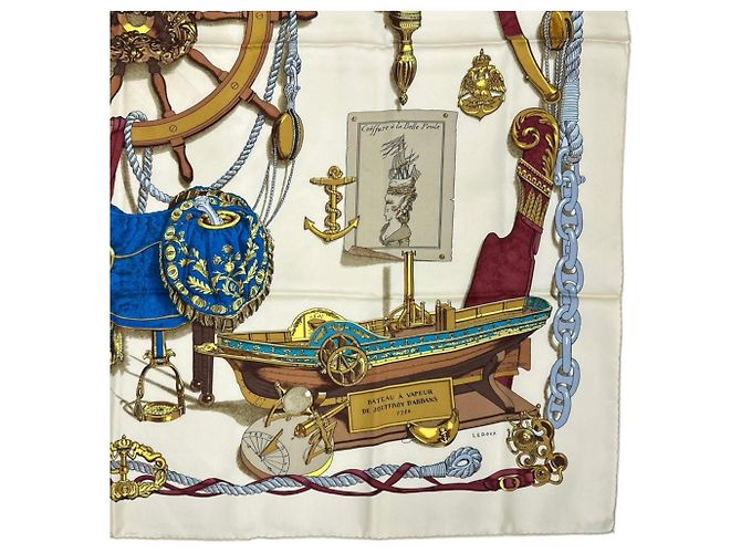 Foulard Hermès Musee in seta bianco multicolore - vista 6