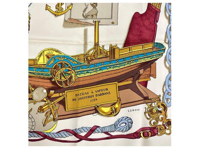 Foulard Hermès Musee in seta bianco multicolore - vista 9