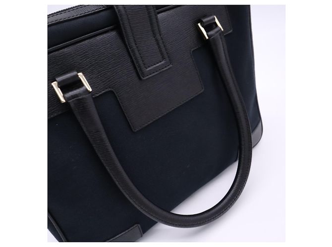 Borsa GUCCI G-logo Nera e Blu Navy Pelle e Tela - vista 10