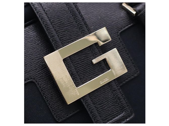 Borsa GUCCI G-logo Nera e Blu Navy Pelle e Tela - vista 14