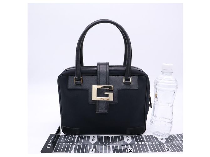 Borsa GUCCI G-logo Nera e Blu Navy Pelle e Tela - vista 3