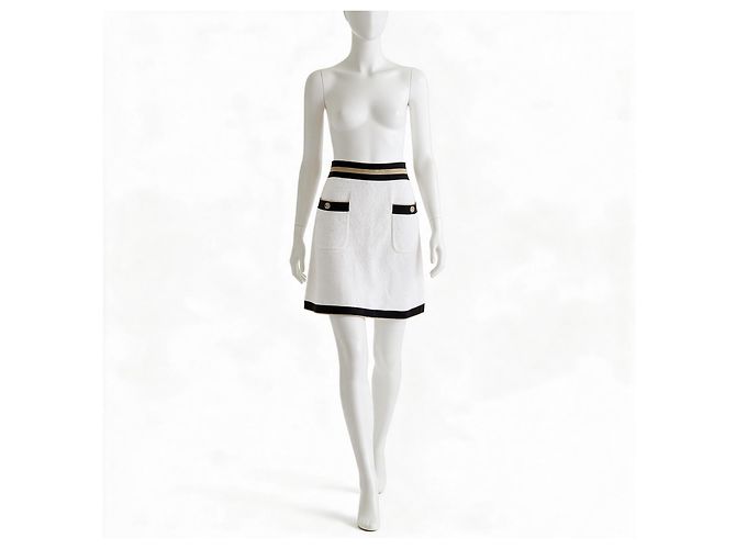 Chanel Minigonna bianca in cotone con righe oro e nere - vista 2