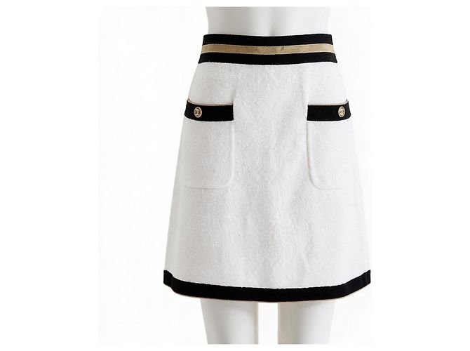 Chanel Minigonna bianca in cotone con righe oro e nere - vista 4