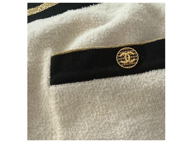 Chanel Minigonna bianca in cotone con righe oro e nere - vista 6