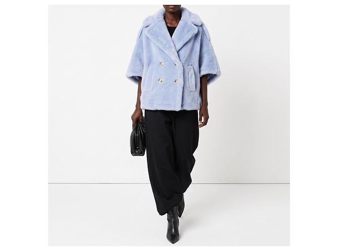 Max Mara Short Coat Teddy Wool Light Blue - view 4