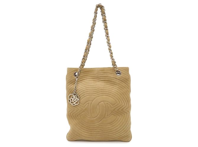 Saco Tote com corrente Chanel em camurça bege - vista 2