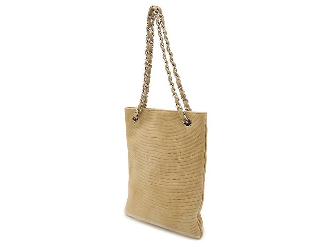 Saco Tote com corrente Chanel em camurça bege - vista 3