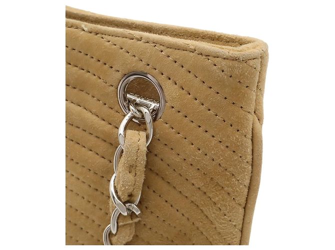 Saco Tote com corrente Chanel em camurça bege - vista 6