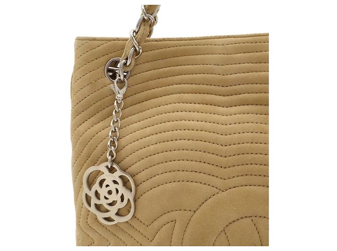 Saco Tote com corrente Chanel em camurça bege - vista 8