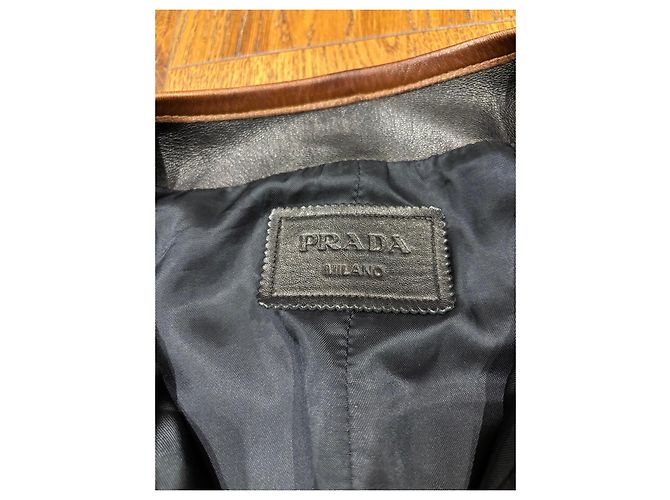 Prada Black Leather Jacket with Brown Trim - view 3