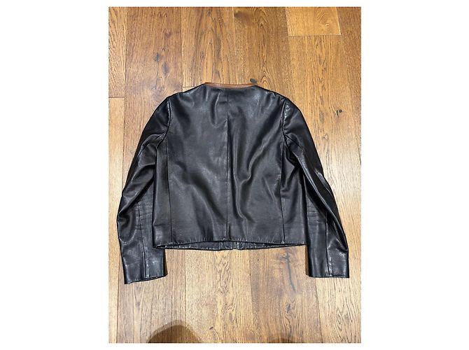 Prada Black Leather Jacket with Brown Trim - view 8