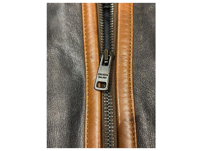 Prada Black Leather Jacket with Brown Trim - view 9