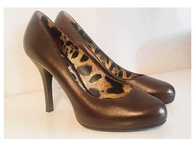 Dolce & Gabbana Braune Leder-Pumps mit Leopardenprint - Ansicht 5